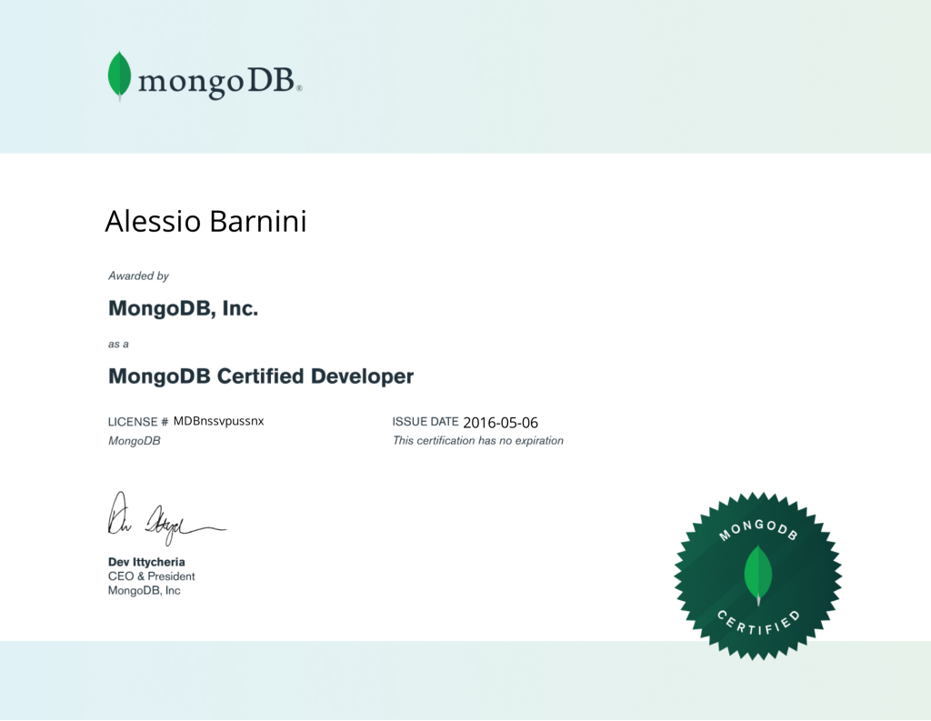 Certificazione MongoDB Alessio Barnini